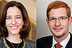 Side-by-side headshots of Hertie School President Cornelia Woll (left) and Jacques Delors Centre Policy Fellow Yann Wernert (right).