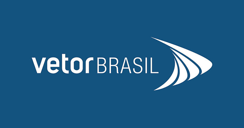 Vetor Brasil's logo in white on a blue background.