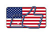 Sign showing a thumbs up in front of an American flag